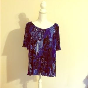 Pleated material, blue and black designed blouse